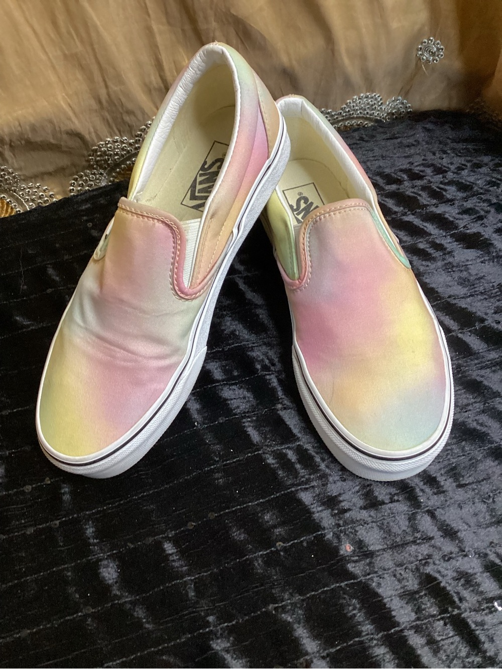 Vans Classic Slip-On Aura Shift Sneakers in Pastel Rainbow Tie-Dye 8